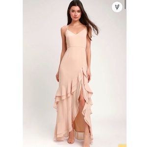 Lulus Esther Blush Ruffled Sleeveless Maxi Dress